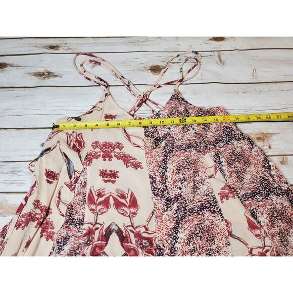 Free People Romper Womens Small Trapeze Bohemian Rayon Strappy Back Lace Up Side - Picture 11 of 12